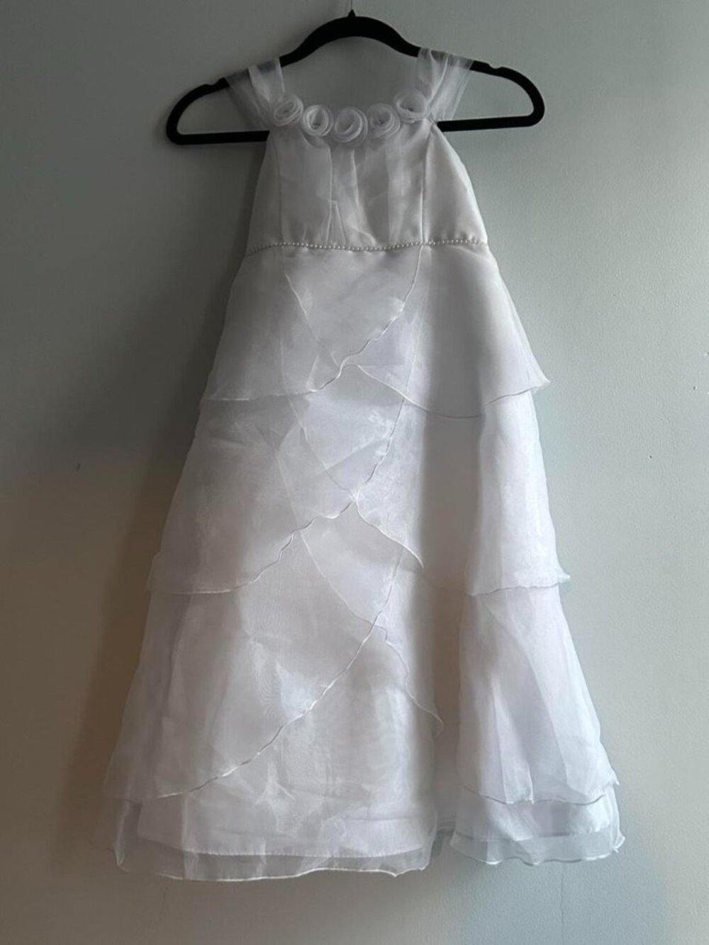 Kids White Tiered Dress with Floral Accents sz 7